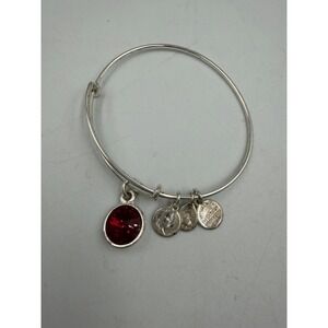 ALEX AND ANI Garnet Crystal Birthstone Charm January Silvertone Bangle Bracelet